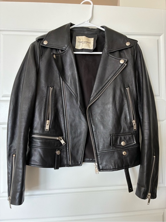 Saint Laurent Jackets & Blazers - Saint Laurent Black Leather Moto Jacket with Silver Hardware
